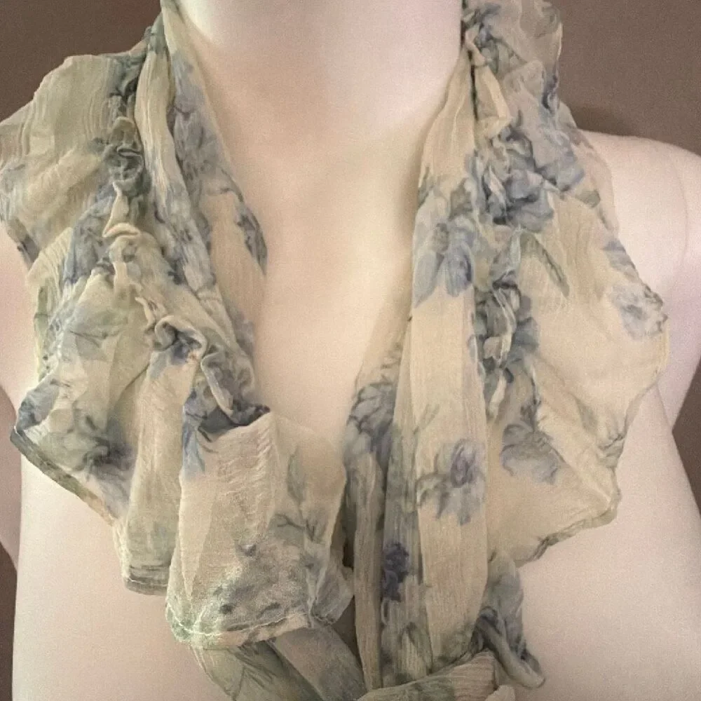 Ralph Lauren Sample Silk Crinkle Scarf Blooming Florals Country
